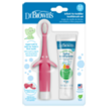 幼兒牙膏 (啤梨蘋果) 及小象軟毛牙刷套裝 - 粉紅